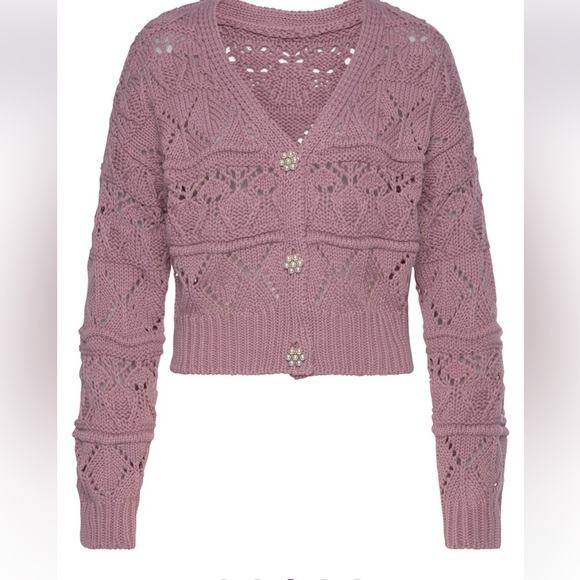 NWOT Lascana Pearl Button Crochet Cardigan Sweater in Mauve size 8-10 - Picture 2 of 13